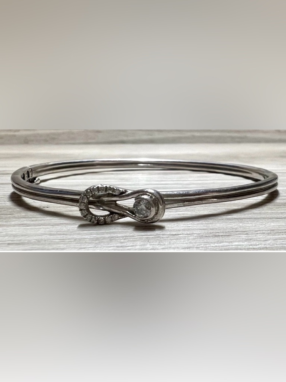 Designer Signed ZEI Sterling Silver Diamond Hinged Bangle Bracelet, 12.81g, 7”